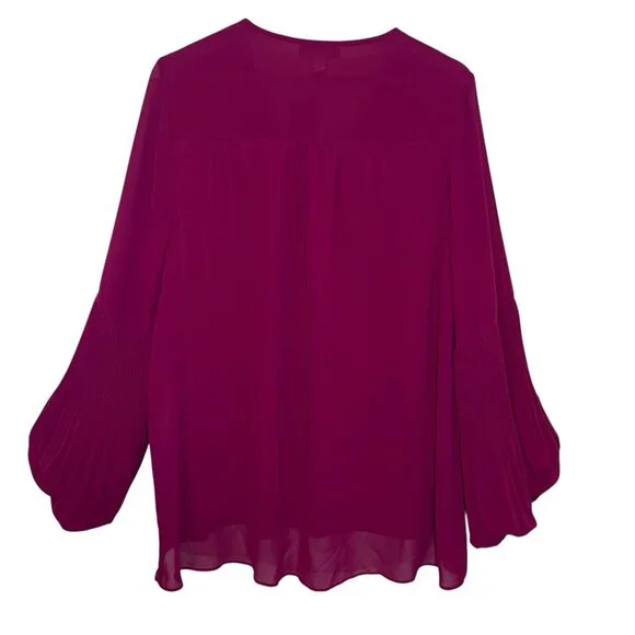 Alfani Women’s Top Blouse Plus Size 1X Lined V Neck Magenta Long Sleeves NWT - Picture 4 of 12